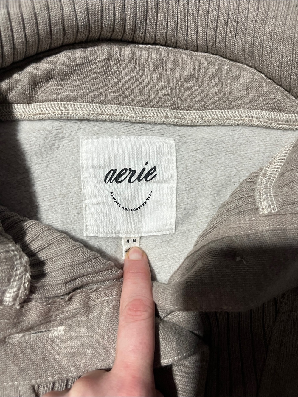 aerie Taupe Ribbed Cowl Neck Sweater